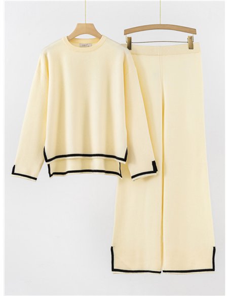 Conjunto Jersey amplio contraste cuello redondo + Pantalón