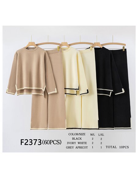 Conjunto Jersey amplio contraste cuello redondo + Pantalón