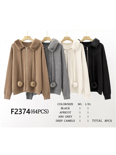 Chaqueta punto capucha pelo pompones 2