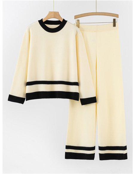 Conjunto Jersey amplio contraste cuello redondo + Pantalón