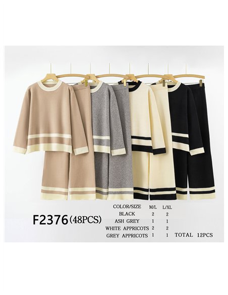 Conjunto Jersey amplio contraste cuello redondo + Pantalón