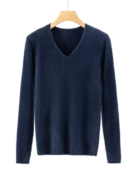 Jersey canalé pelo soft cuello pico