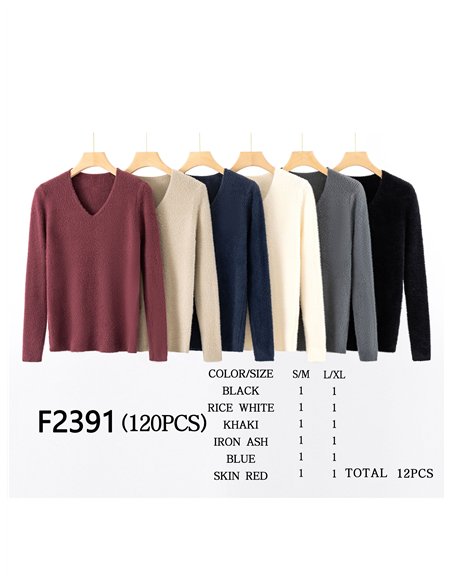 Jersey canalé pelo soft cuello pico