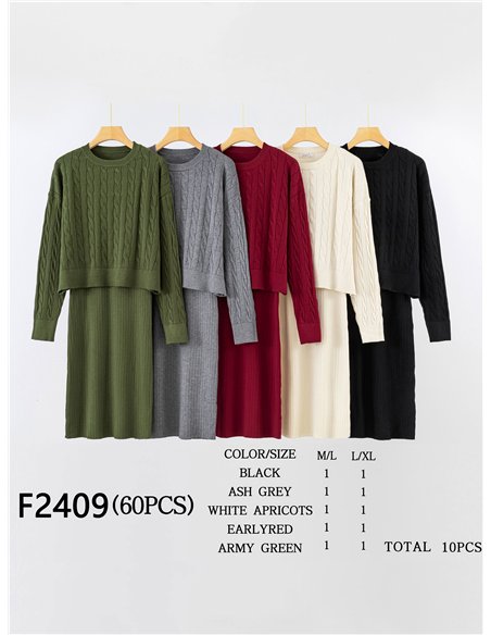 Conjunto Jersey trenzas + Vestido largo canalé