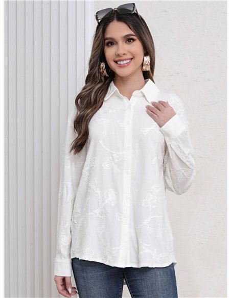 Camisa bordada flores de terciopelo