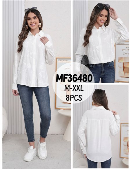 Camisa bordada flores de terciopelo