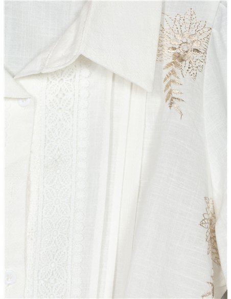 Camisa bordada floral pliegues puntillas