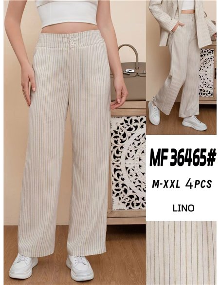 Pantalón recto lino rayas
