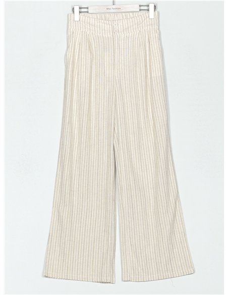 Pantalón recto lino rayas