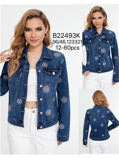 Cazadora denim bordada flores 2