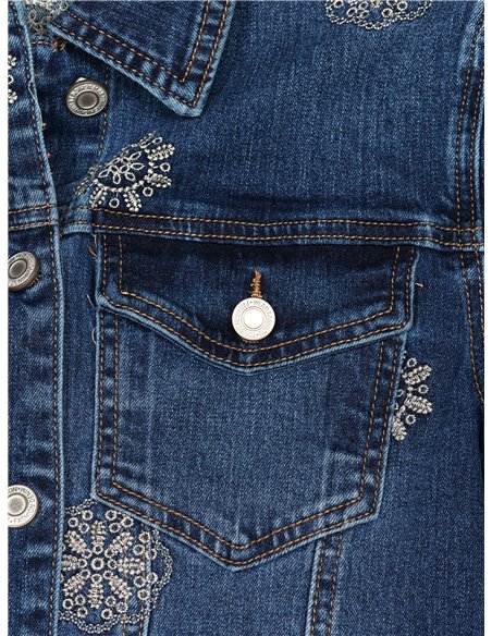 Cazadora denim bordada flores