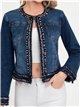 Cazadora denim tweed abalorios