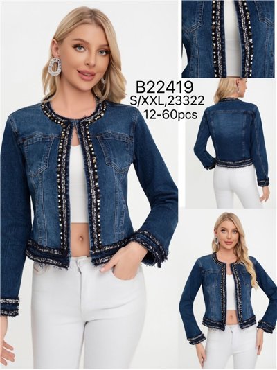 Cazadora denim tweed abalorios 2