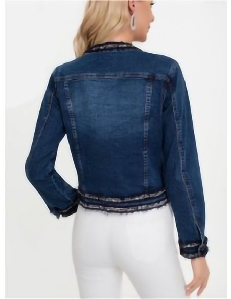 Cazadora denim tweed abalorios