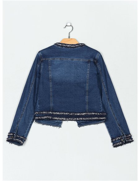 Cazadora denim tweed abalorios