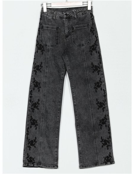 Jeans rectos bordados flores