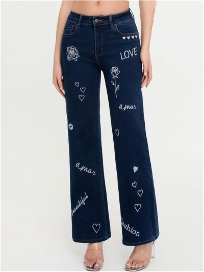 Jeans rectos bordados LOVE