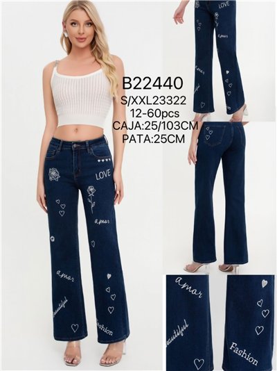 Jeans rectos bordados LOVE 2