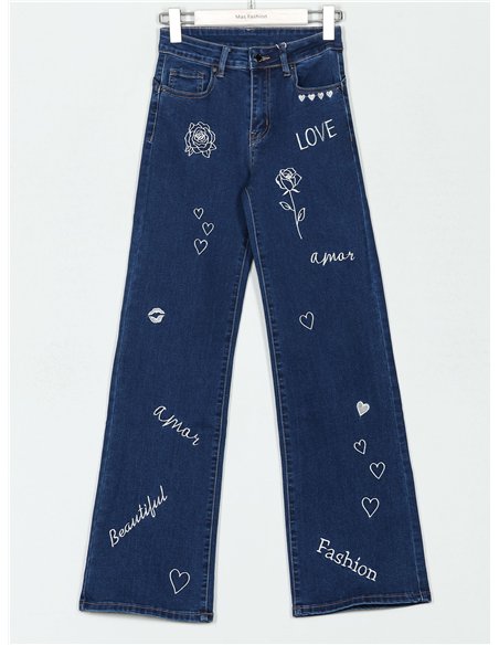 Jeans rectos bordados LOVE