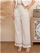 Pantalón recto lino pinzas bajo pespuntes