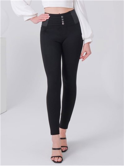 Pantalón skinny punto roma botones banda elástica
