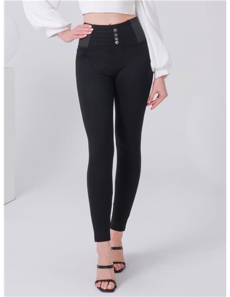 Pantalón skinny punto roma botones banda elástica