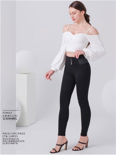 Pantalón skinny punto roma botones banda elástica 2