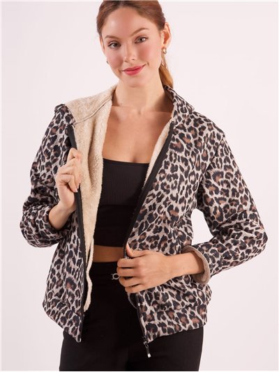 Sudadera polar leopardo capucha cremallera