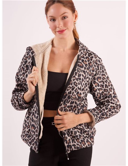 Sudadera polar leopardo capucha cremallera