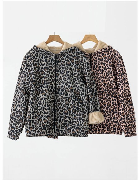 Sudadera polar leopardo capucha cremallera