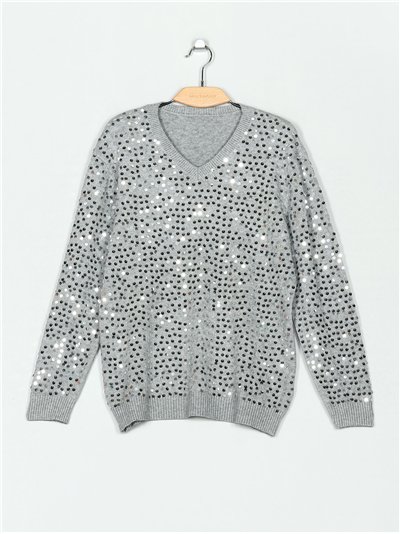 Jersey soft lentejuelas cuello pico