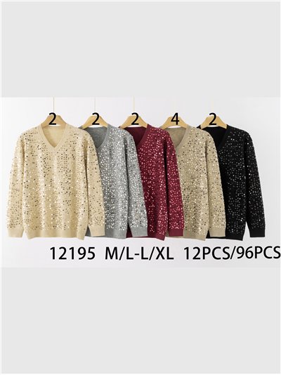 Jersey soft lentejuelas cuello pico 2