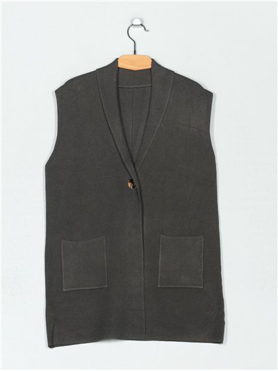 Chaleco punto cálido amplio botón dorado