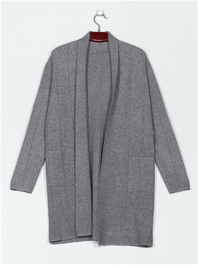 Cárdigan largo canalé bolsillos