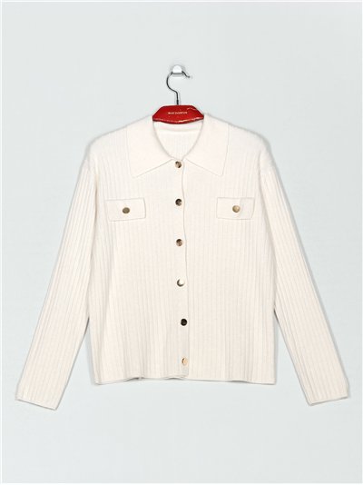 Chaqueta punto soft canalé cuello polo