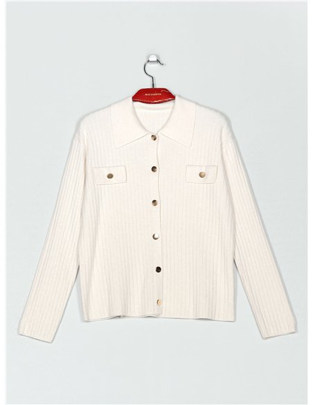 Chaqueta punto soft canalé cuello polo