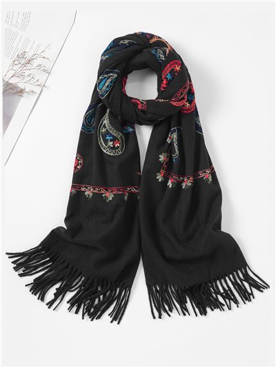 Bufanda bordada cachemir flecos