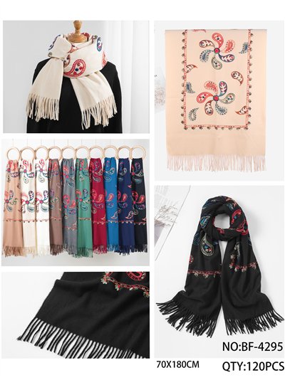 Bufanda bordada cachemir flecos 2