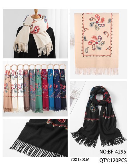 Bufanda bordada cachemir flecos