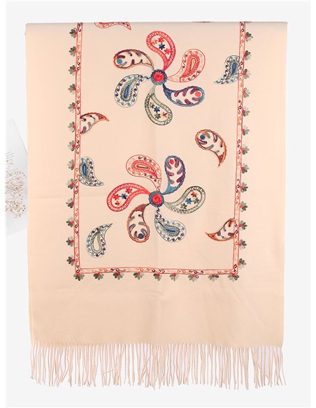 Bufanda bordada cachemir flecos