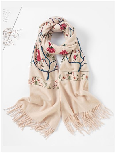 Bufanda bordada floral flecos