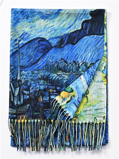 Bufanda cuadros famosos flecos