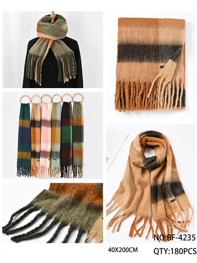 Bufanda punto grueso franjas flecos  2