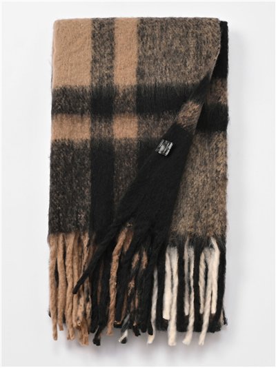 Bufanda punto grueso cuadros flecos 