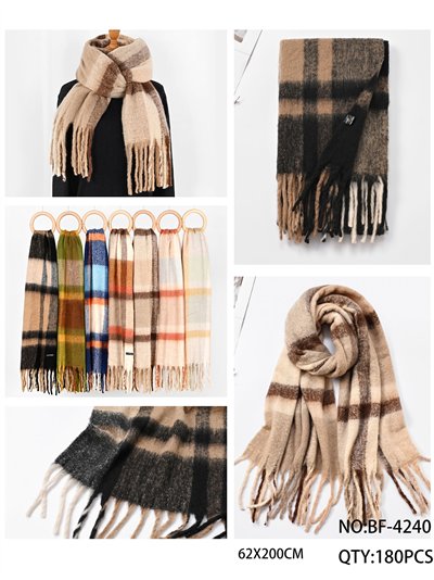 Bufanda punto grueso cuadros flecos  2