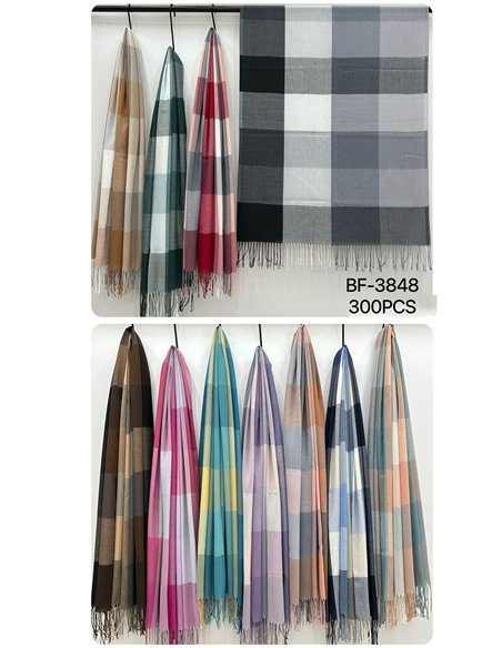 Fular cuadros flecos