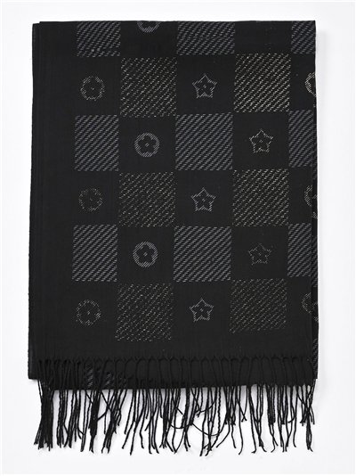 Fular cuadros glitter flecos