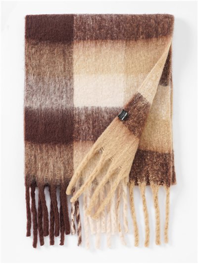 Bufanda punto grueso cuadros flecos