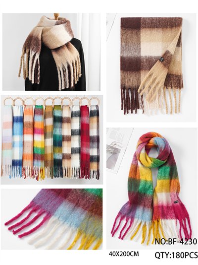 Bufanda punto grueso cuadros flecos 2