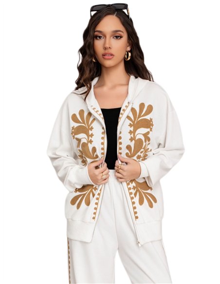 Sudadera bordado floral capucha cremallera